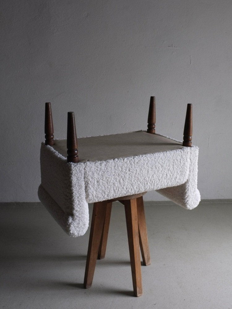 White Faux Shearling Ottoman, 1960s