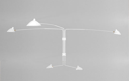 White Five Rotating Straight Arms Wall Lamp by Serge Mouille