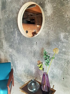 White Frame Round Wall Mirror, Italy, 1960s-POM-1449699