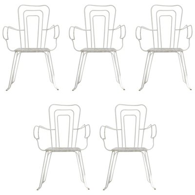 White Garden Chairs With Woven Plastic Seats, Italy, 1960s, Set of 5-AA-1134351