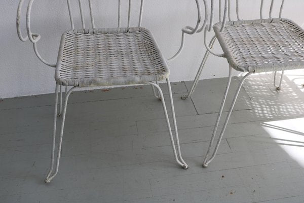 White Garden Chairs With Woven Plastic Seats, Italy, 1960s, Set of 5-AA-1134351