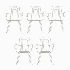 White Garden Chairs With Woven Plastic Seats, Italy, 1960s, Set of 5-AA-1134351