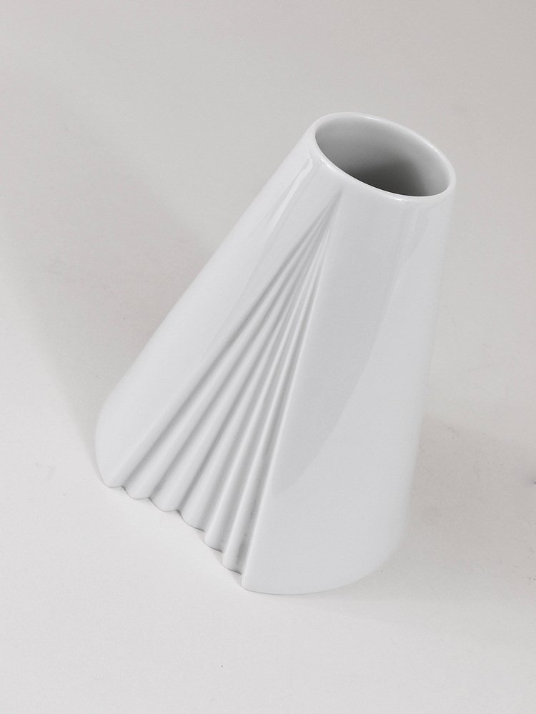 White Geometric Op Art Porcelain Vase by Ambrogio Pozzi for Rosenthal, Germany, 1980s