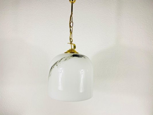 White Glass and Brass Hanging Lamp by Peill & Putzler, 1970s, Germany-PUK-829090