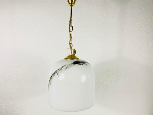 White Glass and Brass Hanging Lamp by Peill & Putzler, 1970s, Germany-PUK-829090