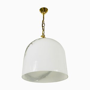 White Glass and Brass Hanging Lamp by Peill & Putzler, 1970s, Germany-PUK-829090