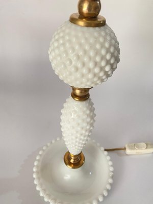 White Glass and Brass Table Lamp, Italy, 1970s-UR-1388931