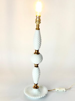 White Glass and Brass Table Lamp, Italy, 1970s-UR-1388931