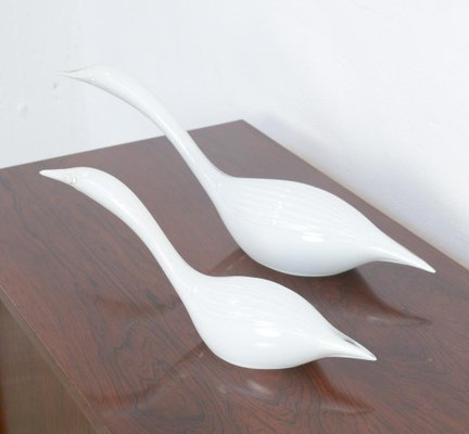 White Glass Bird Sculptures by Livio Seguso for Seguso A.V., 1970s, Set of 2-VT-640018