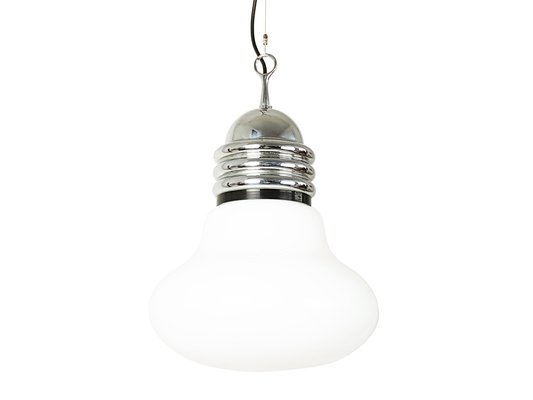 White Glass, Black Plastic & Chrome-Plated Metal Arianna Pendant in the style of Piero Brombin for Artemide, 1960s-RD-1802080