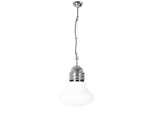 White Glass, Black Plastic & Chrome-Plated Metal Arianna Pendant in the style of Piero Brombin for Artemide, 1960s-RD-1802080