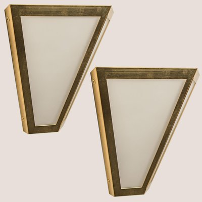 White Glass & Brass Pyramid Wall Light from Limburg, 1970s-VDW-1308529