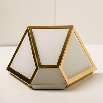 White Glass & Brass Pyramid Wall Light from Limburg, 1970s-VDW-1308529