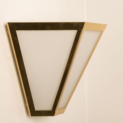 White Glass & Brass Pyramid Wall Light from Limburg, 1970s-VDW-1308529