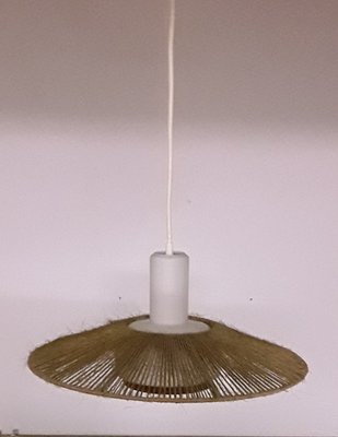 White Glass Ceiling Lamp with Teak Rim, 1970s-HOI-787332