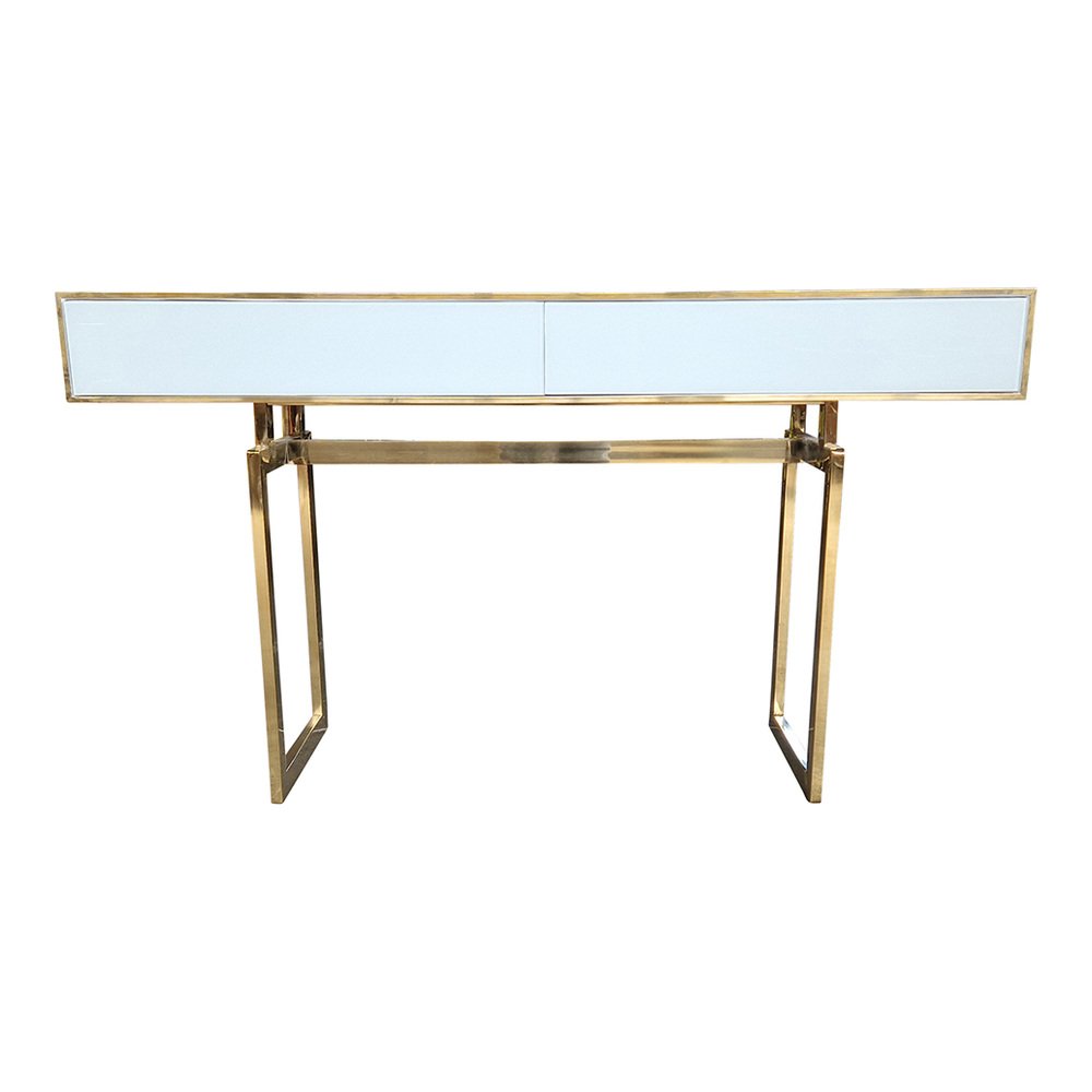 White Glass Console Table with Two Drawers, 1980s