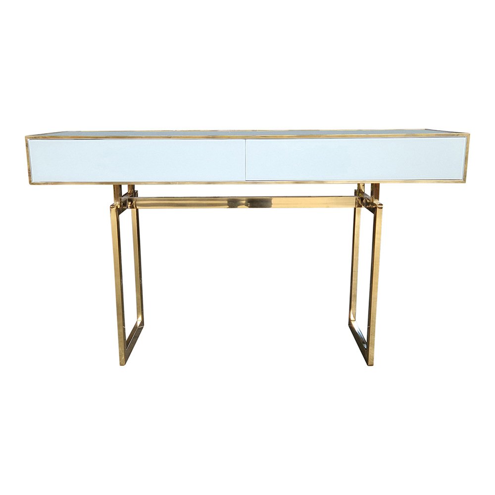 White Glass Console Table with Two Drawers, 1980s