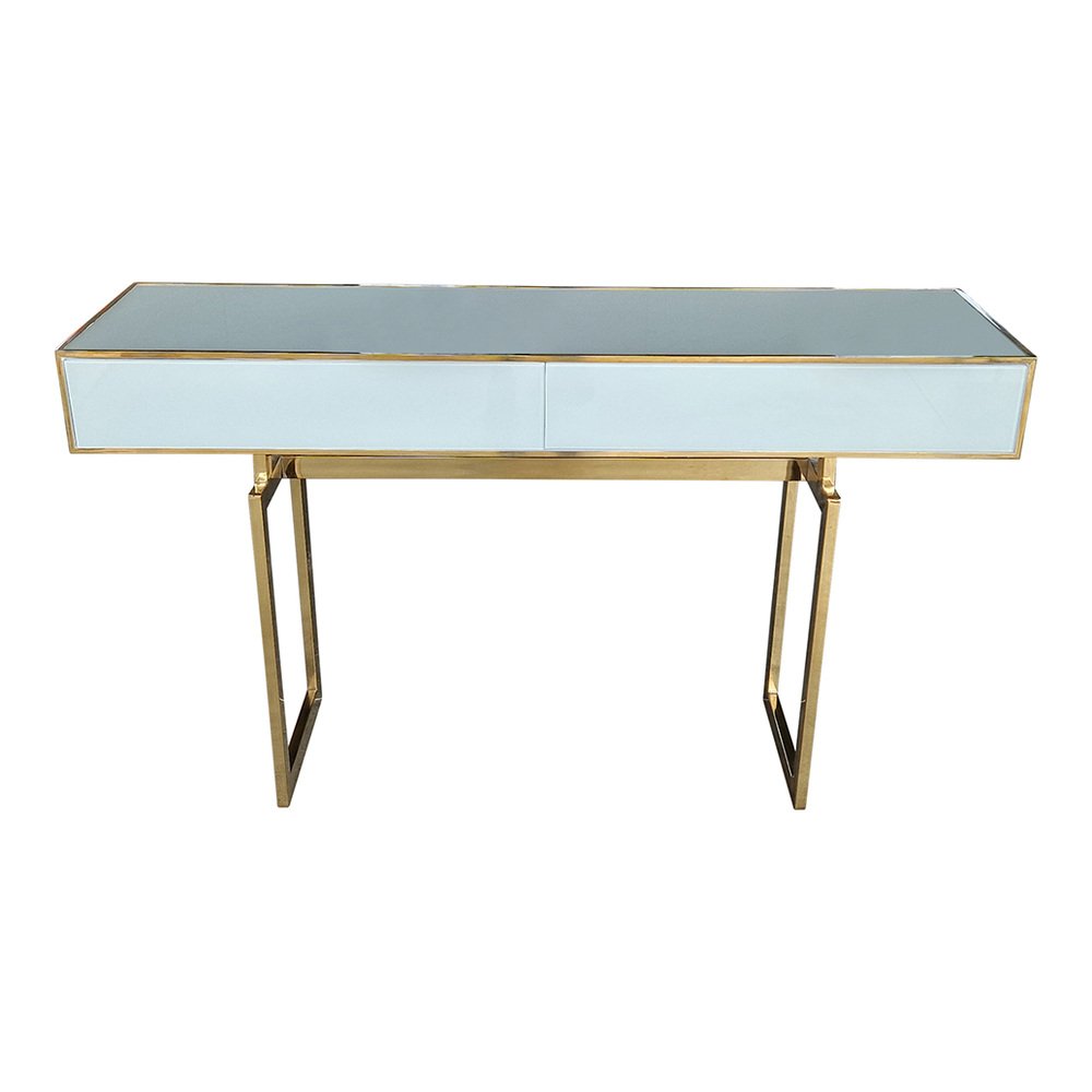 White Glass Console Table with Two Drawers, 1980s