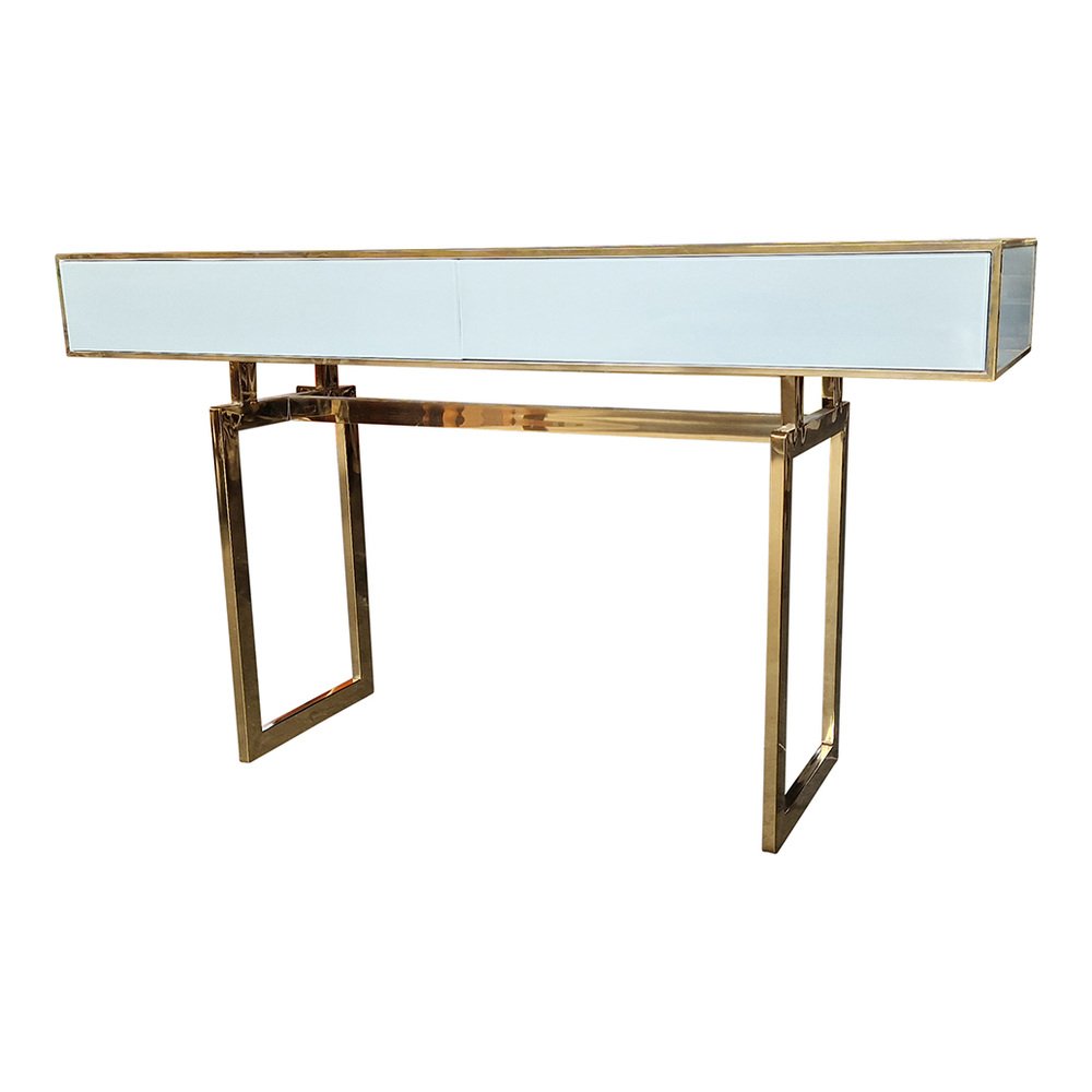 White Glass Console Table with Two Drawers, 1980s