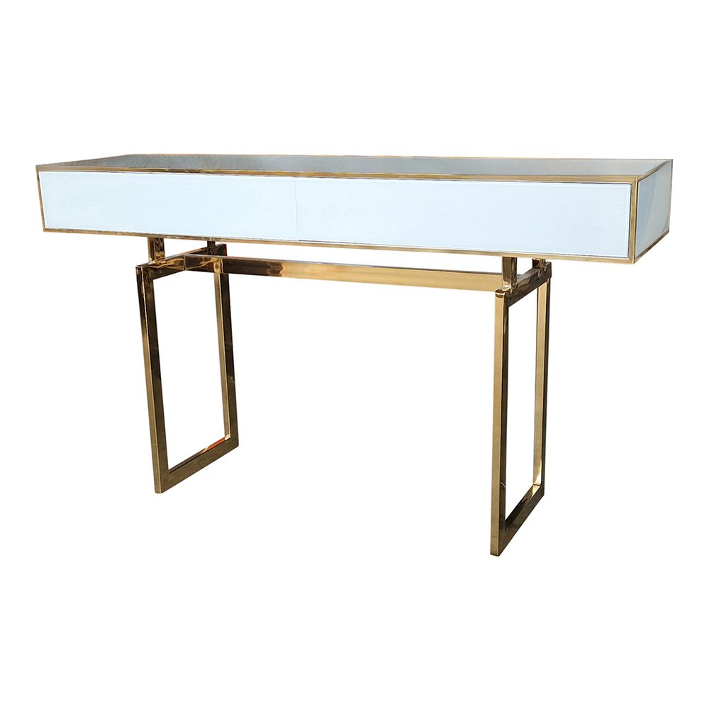 White Glass Console Table with Two Drawers, 1980s