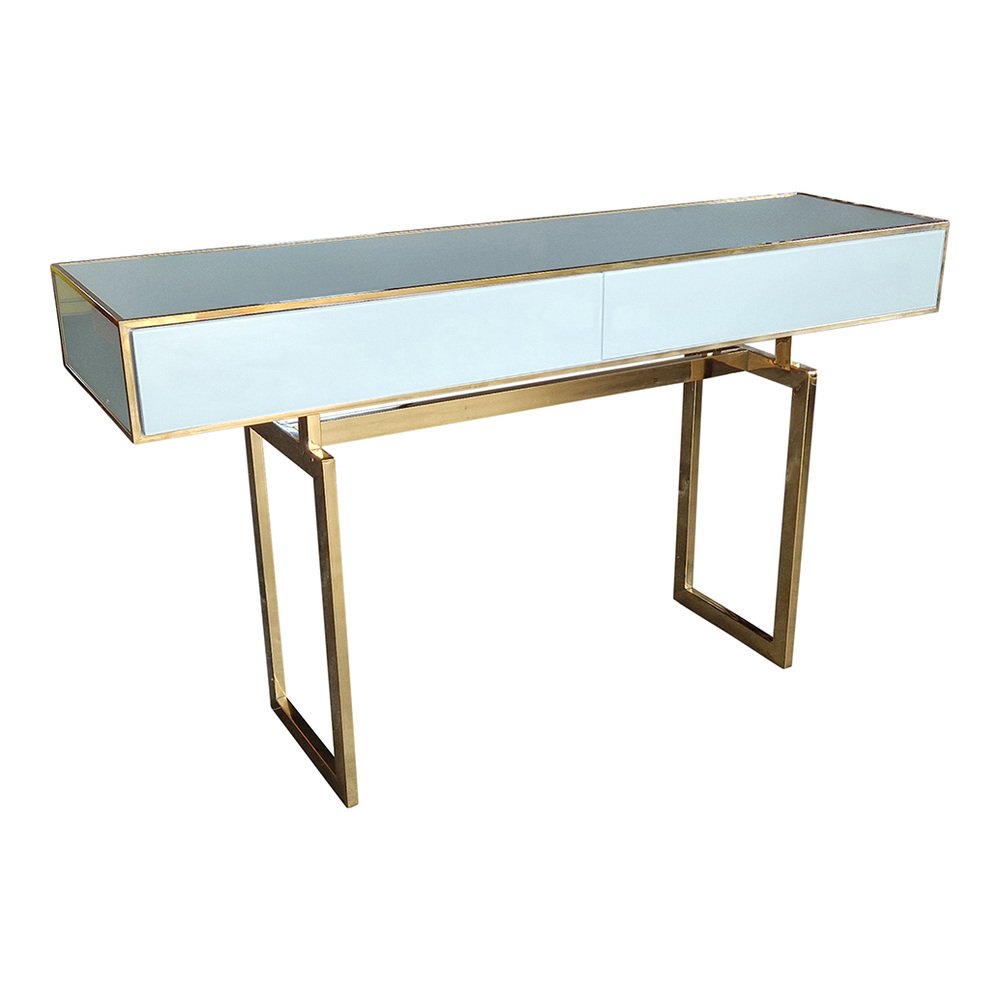 White Glass Console Table with Two Drawers, 1980s