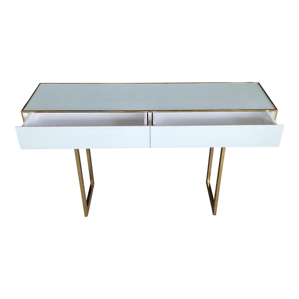 White Glass Console Table with Two Drawers, 1980s