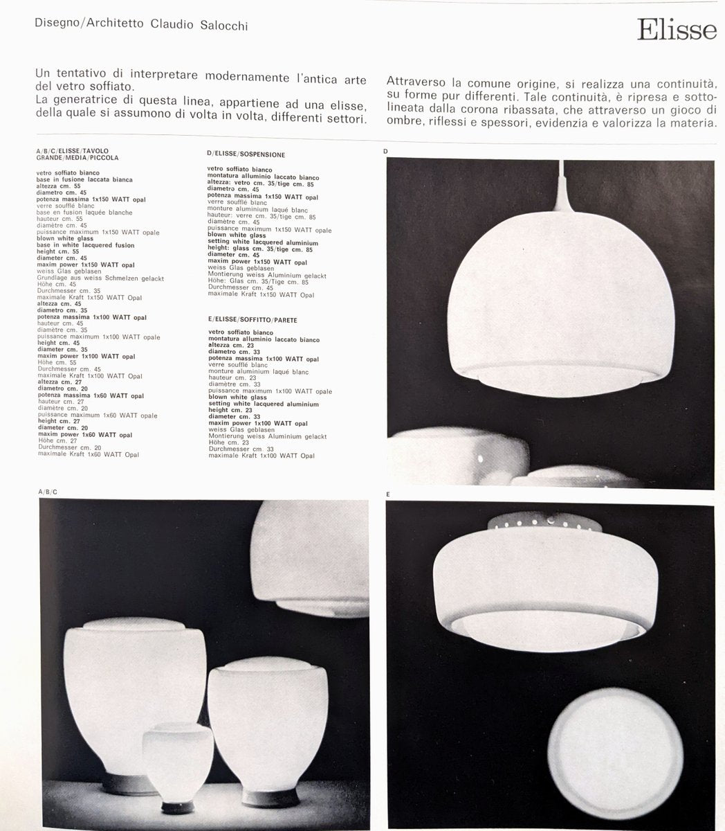 White Glass Elisse Chandelier by Claudio Salocchi for Lumenform, 1970s