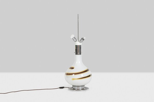 White Glass Lamp with Brown and Yellow Spiral Decor, 1970s-CEJ-1736500