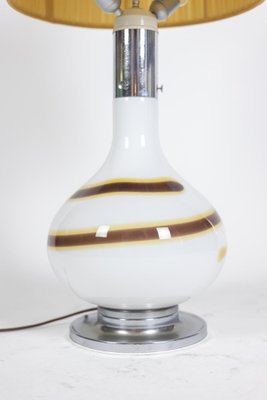 White Glass Lamp with Brown and Yellow Spiral Decor, 1970s-CEJ-1736500