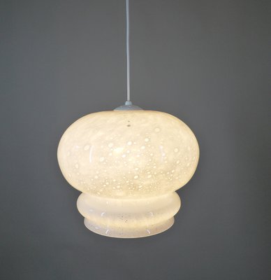 White Glass Pendant Lamp with Air Pockets from Peill & Putzler, Germany, 1970s-JV-2034879