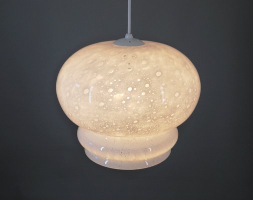 White Glass Pendant Lamp with Air Pockets from Peill & Putzler, Germany, 1970s-JV-2034879