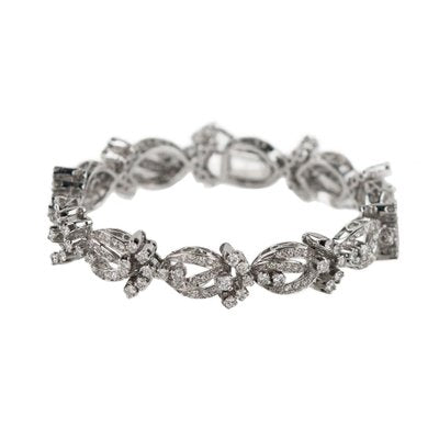 White Gold Bracelet with Diamond Flower Links, 2000s-WMV-1761366