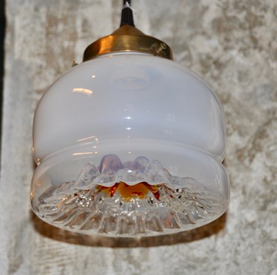 White & Gold Murano Glass Ceiling Lamp, 1960s-ROJ-864659