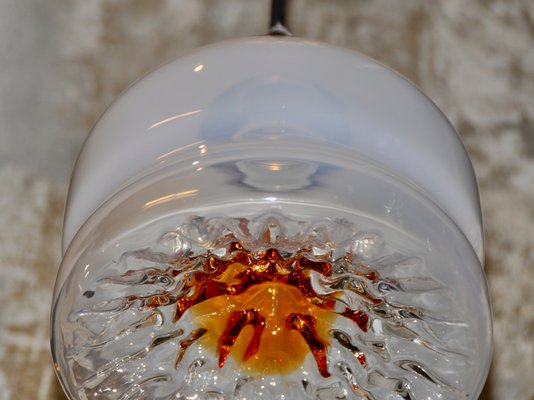 White & Gold Murano Glass Ceiling Lamp, 1960s-ROJ-864659