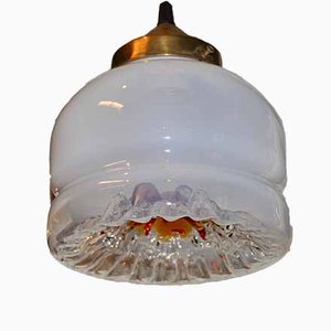 White & Gold Murano Glass Ceiling Lamp, 1960s-ROJ-864659