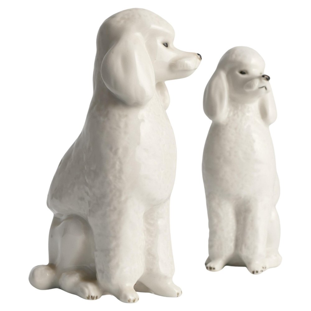 White Hand-Painted Porcelain Poodle Dogs by Lomonosov, 1960s, Set of 2