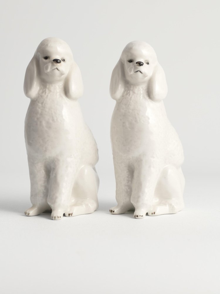 White Hand-Painted Porcelain Poodle Dogs by Lomonosov, 1960s, Set of 2