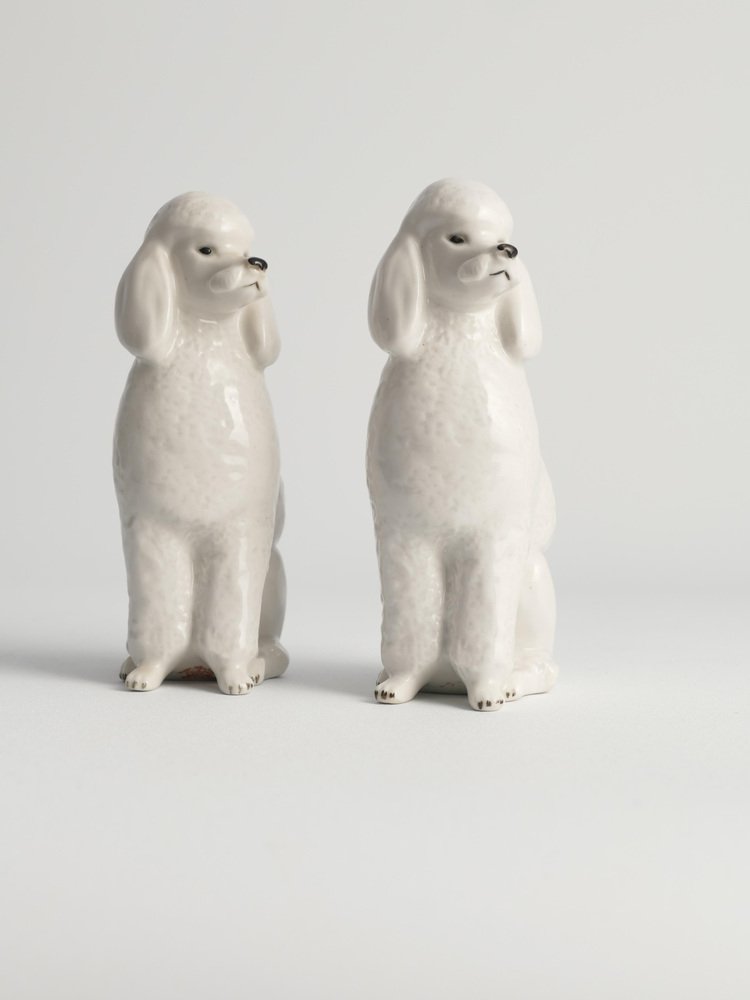 White Hand-Painted Porcelain Poodle Dogs by Lomonosov, 1960s, Set of 2