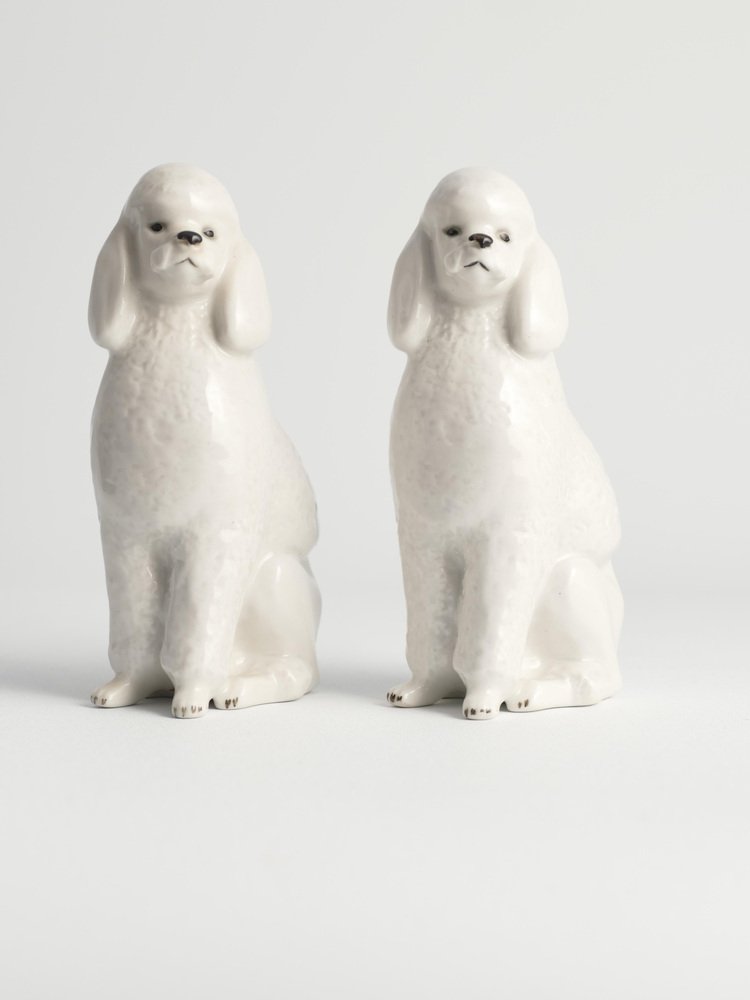 White Hand-Painted Porcelain Poodle Dogs by Lomonosov, 1960s, Set of 2