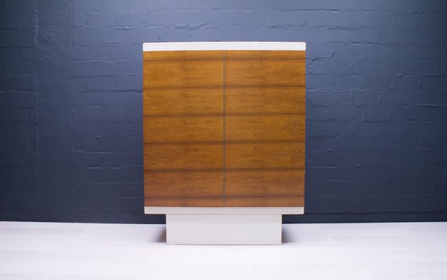 White Highboard with Walnut Veneer Doors, 1960s-KQB-716402