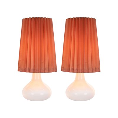 White Holmegaard Glass Table Lamps by Kyllä Svanlund, 1960s, Denmark, Set of 2-DEK-932621