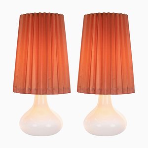 White Holmegaard Glass Table Lamps by Kyllä Svanlund, 1960s, Denmark, Set of 2-DEK-932621