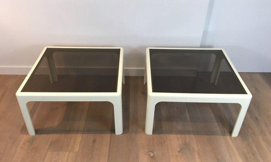 White Lacquered Fiberglass Sofa End Tables from Poschinger, 1970s, Set of 2