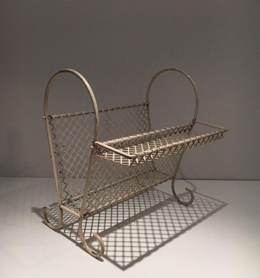 White Lacquered Metal and Perforated Metal Rack by Mathieu Matégot, 1950s