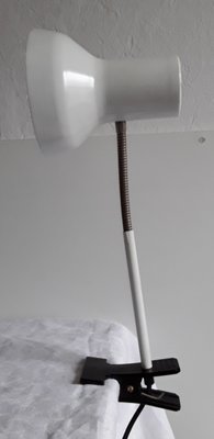 White Lacquered Metal, Chrome-Plated Spiral Arm & Black Plastic Clamp Adjustable Desk Lamp, 1970s-HOI-742194