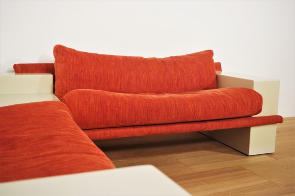 White Lacquered Modular Sofa with Orange Fabric, Set of 17-KNM-1034564