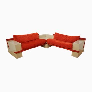 White Lacquered Modular Sofa with Orange Fabric, Set of 17-KNM-1034564