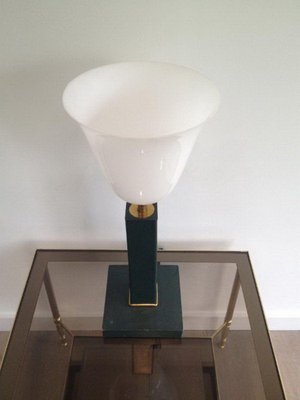 White Leather and Plastic Desk Lamp, 1950s-BA-1365721