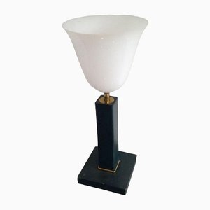 White Leather and Plastic Desk Lamp, 1950s-BA-1365721