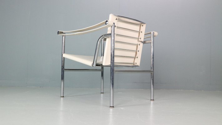 White Leather Armchairs Model LC1 by Le Corbusier for Cassina, 1970s, Set of 2-DT-2026293